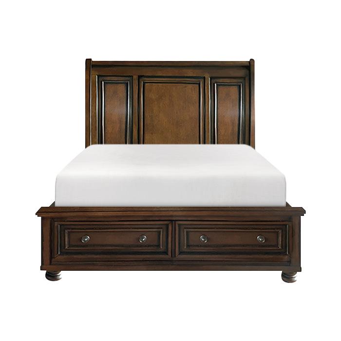 Cumberland Queen Sleigh Platform Bed with Footboard Storage in Brown Cherry 2159-1